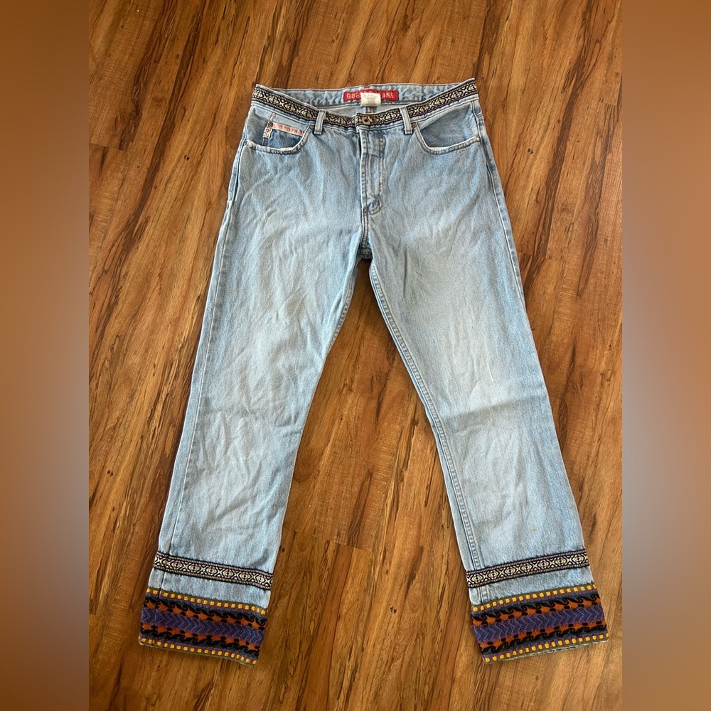 Guess Denim Straight Leg Jeans with Embroidered Hem